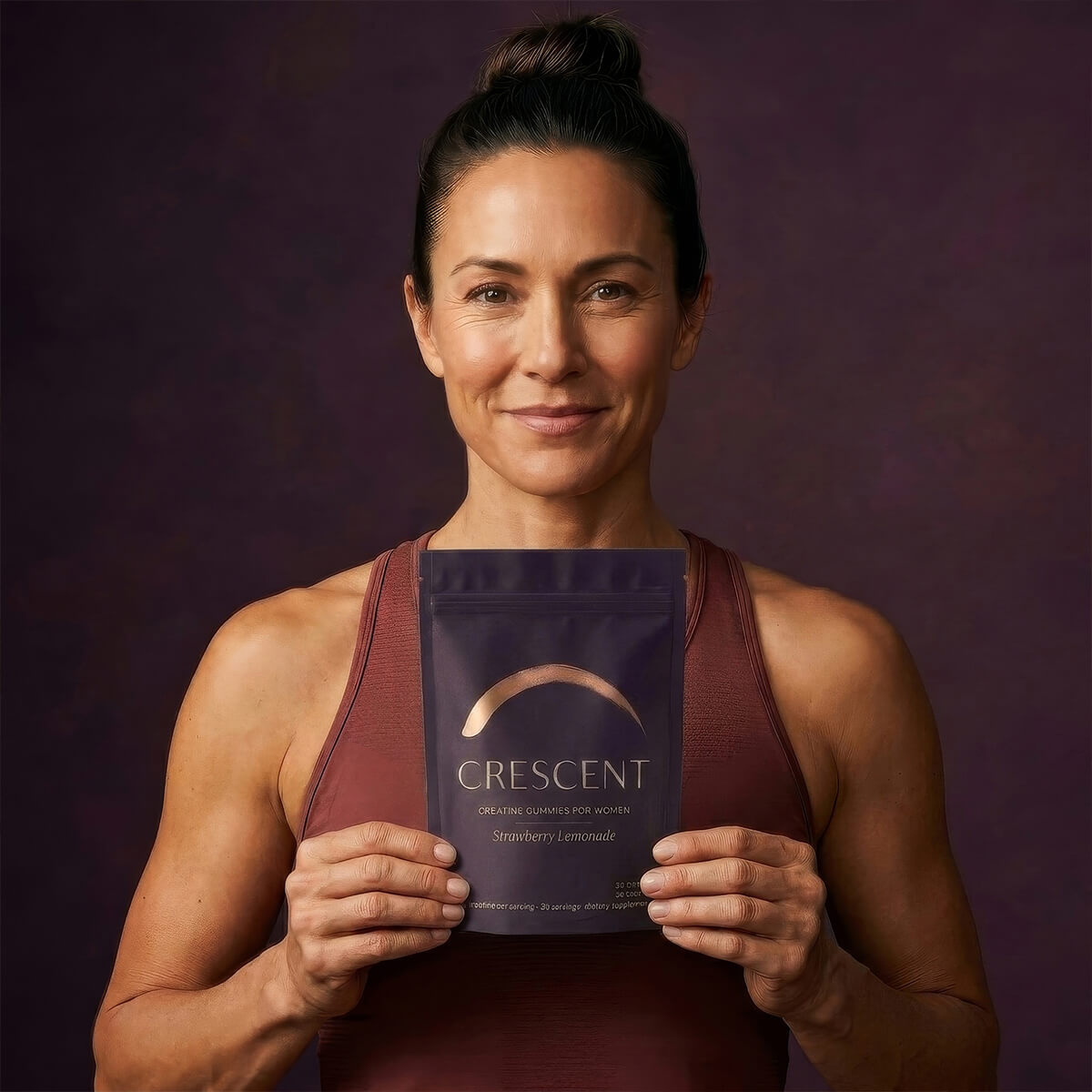 creatine gummy package with model